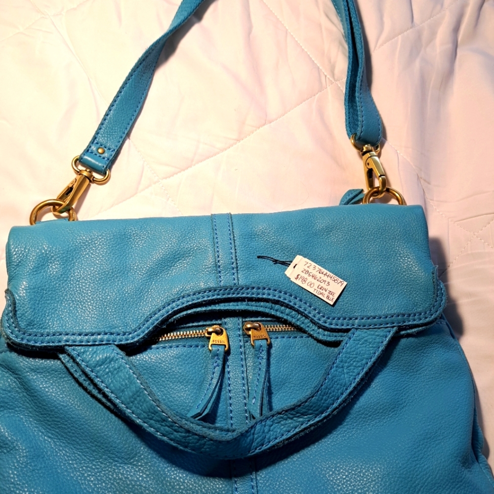 Fossil Erin tote Tidle Blue soft luscious pebbled leather
